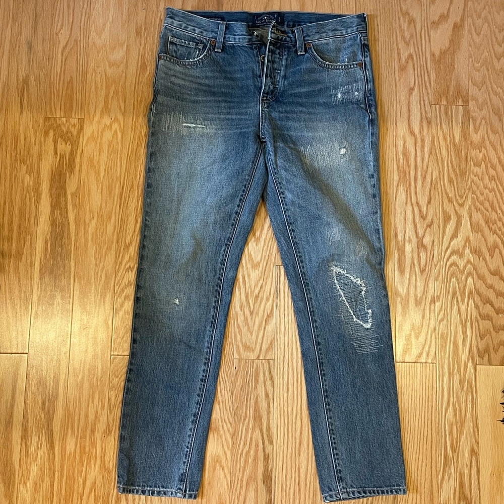 Lucky brand perfectly distressed blue jeans; Sienna slim boyfriend; Size 25